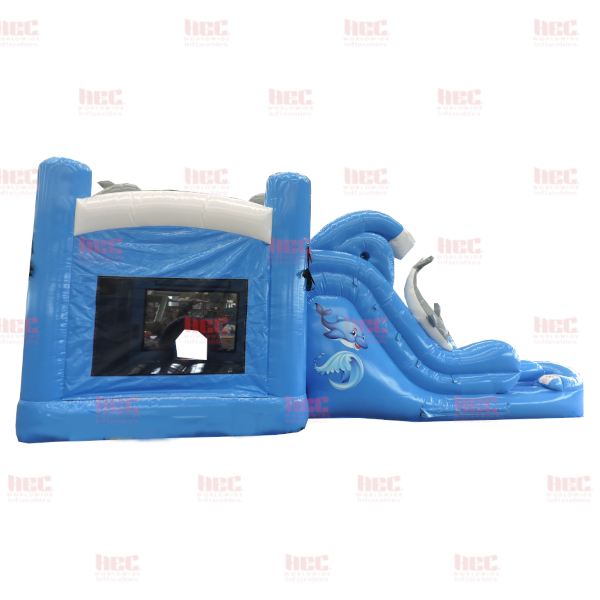 Dolphin Blue Combo Blue Double Lane Inflated Pool Wet and Dry