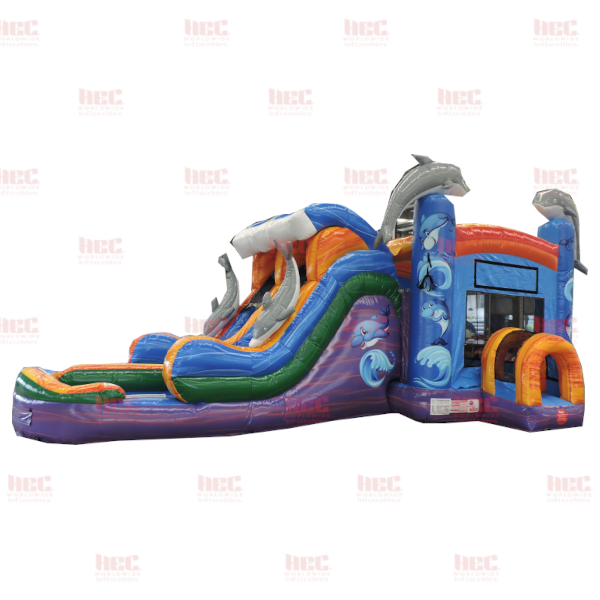 Dolphin Marble Combo Double Lane Inflated Pool Wet and Dry