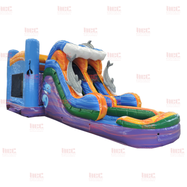 Piscina inflable de dos carriles Dolphin Marble Combo, húmeda y seca