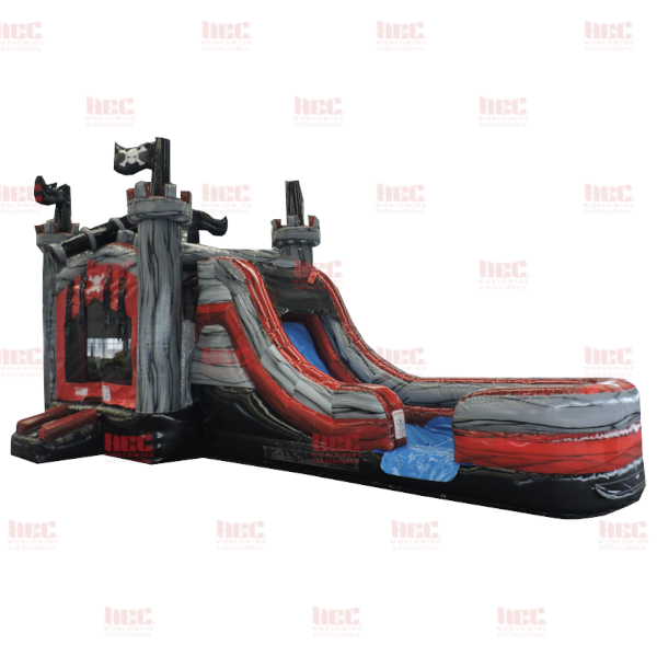Piscina inflable de dos carriles combinada Pirate Palace, húmeda y seca