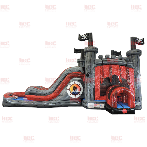 Piscina inflable de dos carriles combinada Pirate Palace, húmeda y seca