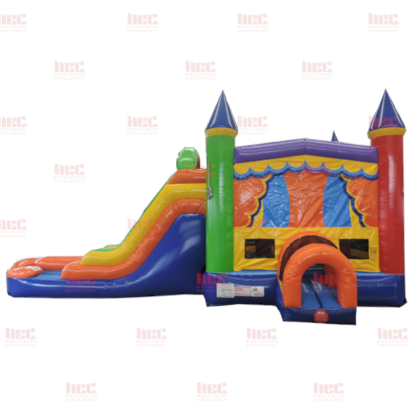 Rainbow Castle Combo Double Lane Inflated Pool Wet/Dry