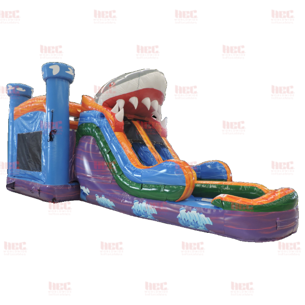 Shark Multi Color Combo Double Lane Inflated Pool Wet/Dry