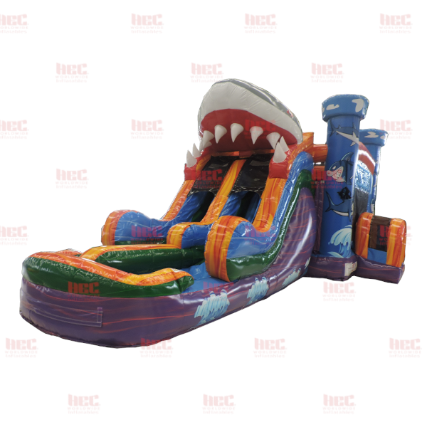 Shark Multi Color Combo Double Lane Inflated Pool Wet/Dry