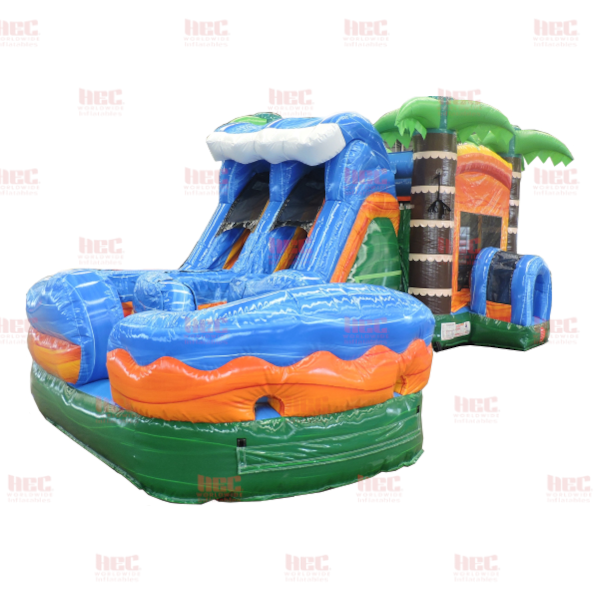 Storm Surge Curved Combo Double Lane Inflated Pool Wet/Dry