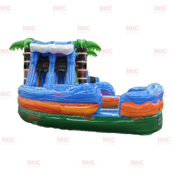 Piscina inflable combinada de dos carriles con curva Storm Surge, húmeda y seca