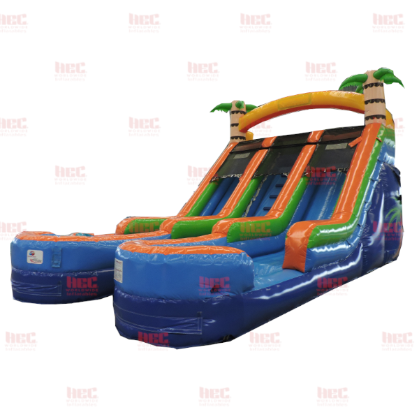 Piscina inflable de dos carriles con doble salpicadura tropical
