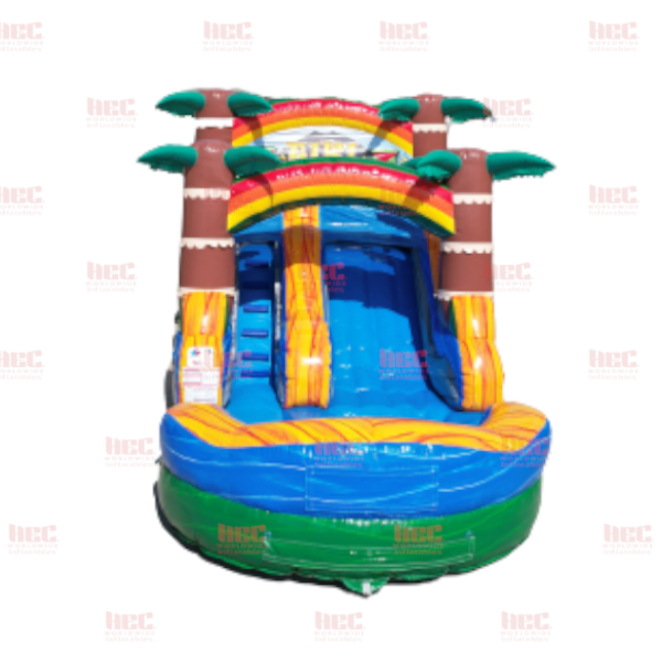 13  Foot Tiki Plunge® Single Lane Inflated Pool Marble Green Base