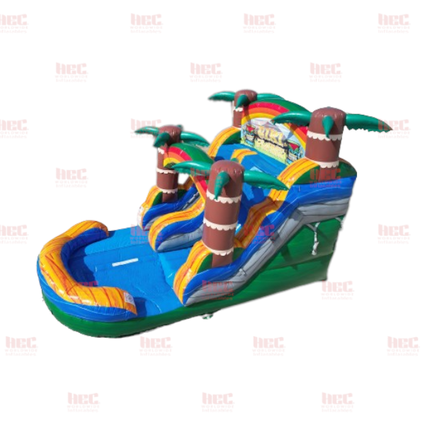 13  Foot Tiki Plunge® Single Lane Inflated Pool Marble Green Base