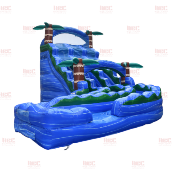 18 Foot Blue Hurricane Double Lane Inflated Pool J-Series Curved Slide