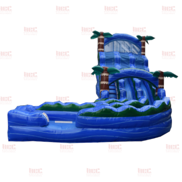 18 Foot Blue Hurricane Double Lane Inflated Pool J-Series Curved Slide