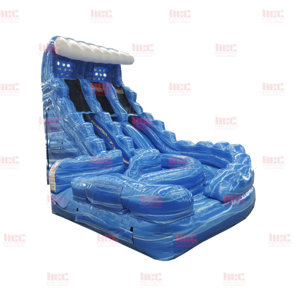 Piscina inflable de dos carriles con tobogán curvo de la serie J de 22 pies con forma de huracán azul 