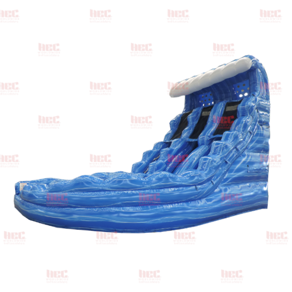 Piscina inflable de dos carriles con tobogán curvo de la serie J de 22 pies con forma de huracán azul 