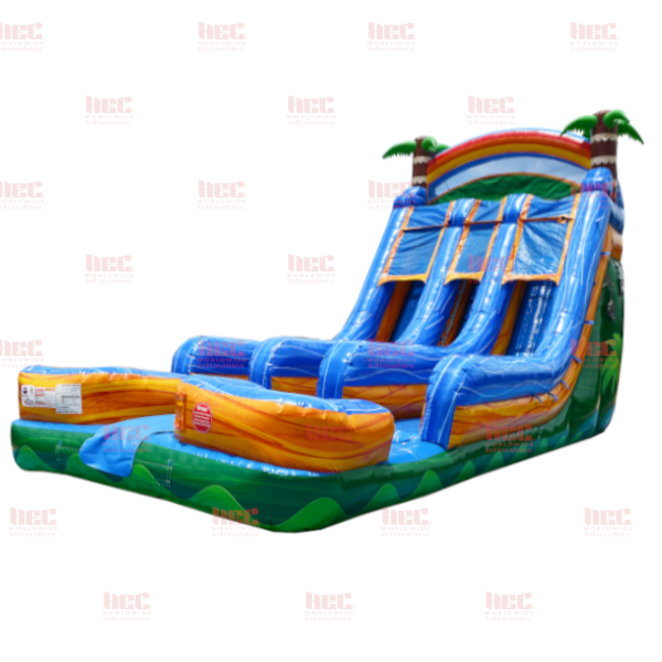 18 Foot Tropical Double Splash Double Lane Inflated Pool Marble Orange