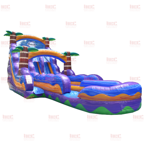 18 Foot Tropical Hurricane® Double Lane Inflated Pool Extended Lane Marble Orange