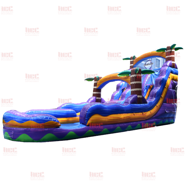 18 Foot Tropical Hurricane® Double Lane Inflated Pool Extended Lane Marble Orange