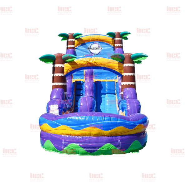 18 Foot Tropical Hurricane® Single Lane Inflated Pool Marble Orange