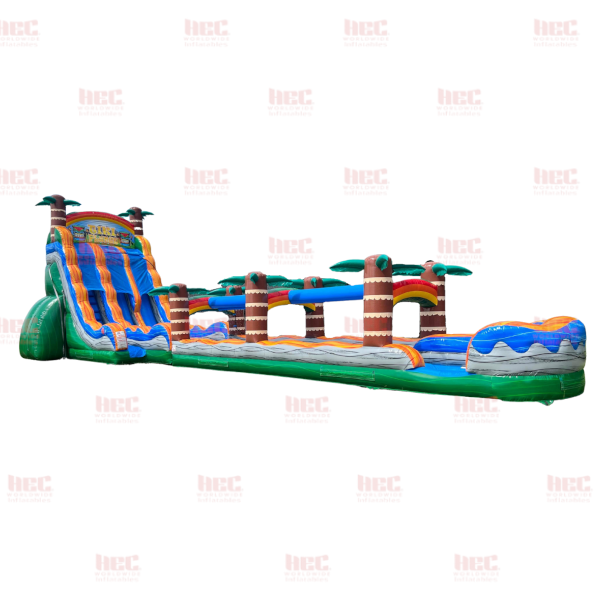 Piscina inflable de dos carriles Tiki Plunge™ de 22 pies con tobogán y base verde 