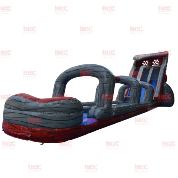 Piscina inflable de dos carriles con tobogán de lava de 22 pies con tobogán y resbaladilla 