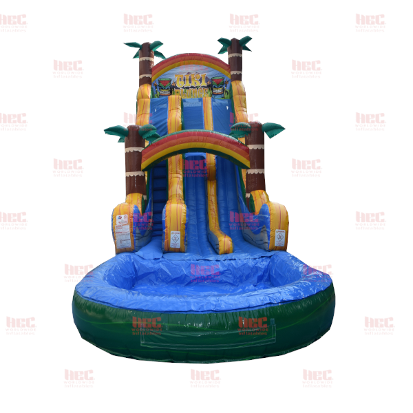 Piscina profunda de dos carriles Tiki Plunge® de 22 pies con base de mármol verde 