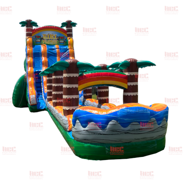22 Foot Tiki Plunge™ Double Lane Inflated Pool With Slip and Slide Green Base