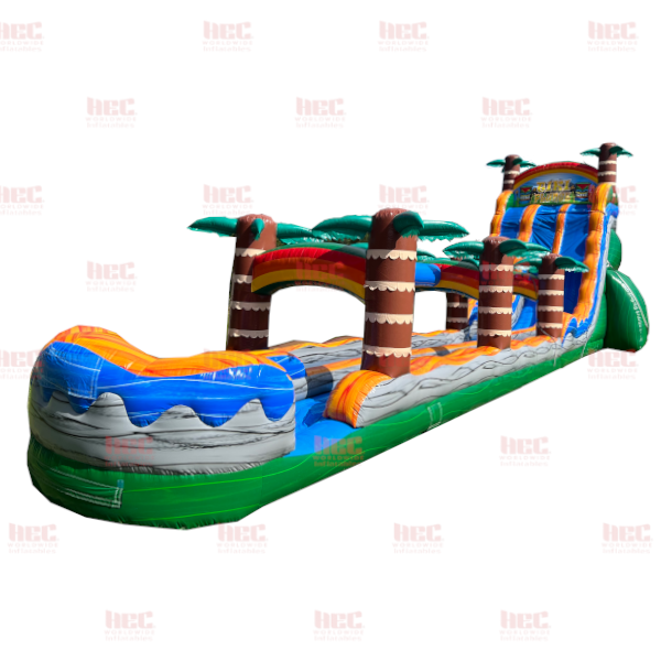 Piscina inflable de dos carriles Tiki Plunge™ de 22 pies con tobogán y base verde 