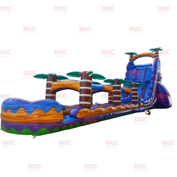 22 Foot Tropical Hurricane® Double Lane Inflated Pool with Slip and Slide Marble Orange