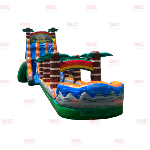 Piscina inflable de dos carriles Tiki Plunge™ de 22 pies con tobogán y base verde 