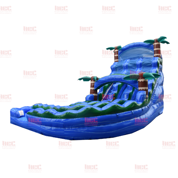 Piscina inflable de dos carriles con tobogán curvo de la serie J de 22 pies con forma de huracán azul 