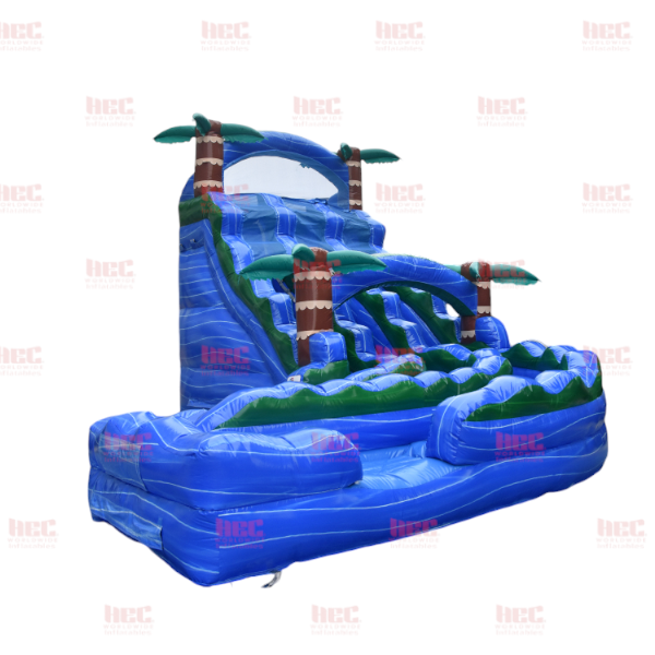 Piscina inflable de dos carriles con tobogán curvo de la serie J de 22 pies con forma de huracán azul 