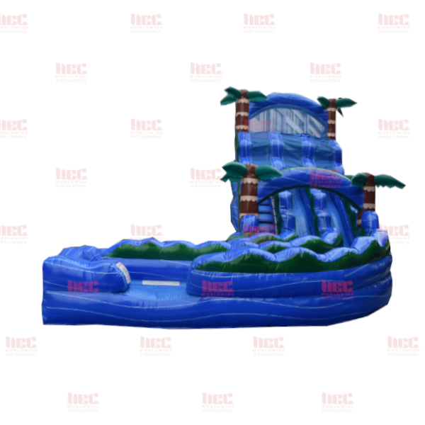 Piscina inflable de dos carriles con tobogán curvo de la serie J de 22 pies con forma de huracán azul 