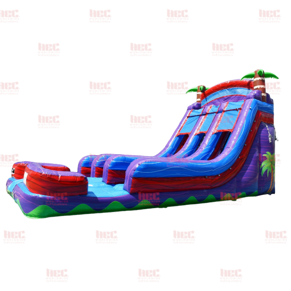 22 Foot Tropical Double Splash Double Lane Inflated Pool Marble Red