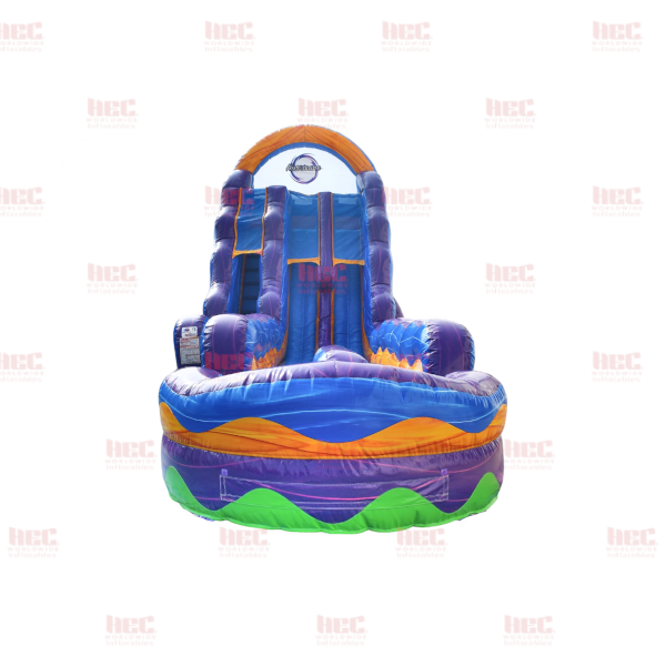 Piscina inflable de 22 pies con doble carril y sin palmeras, color naranja mármol 