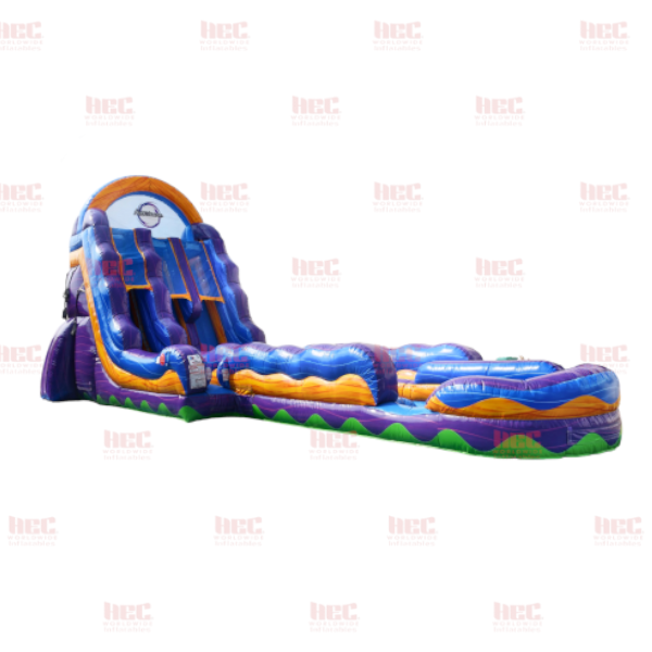 Piscina inflable de 22 pies con doble carril y sin palmeras, color naranja mármol 