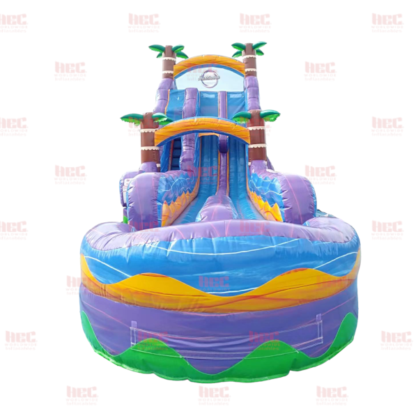 22 Foot Tropical Hurricane® Double Lane Inflated Pool Extended Lane Marble Orange