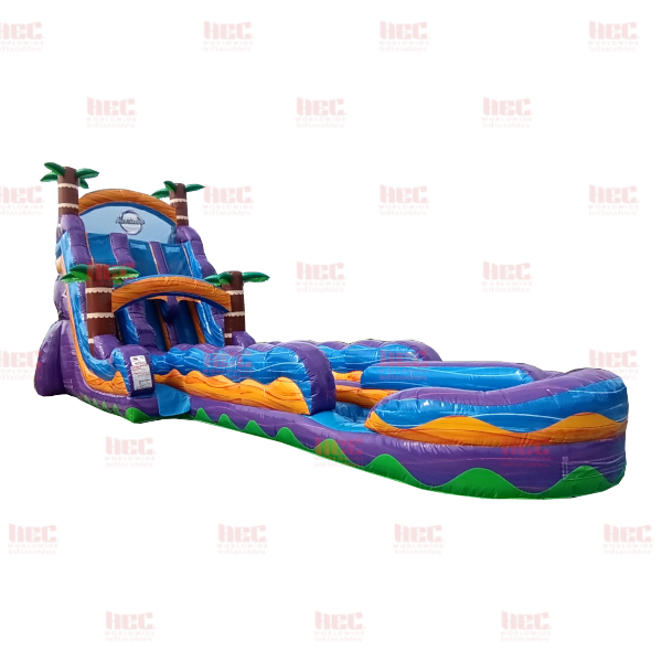 22 Foot Tropical Hurricane® Double Lane Inflated Pool Extended Lane Marble Orange