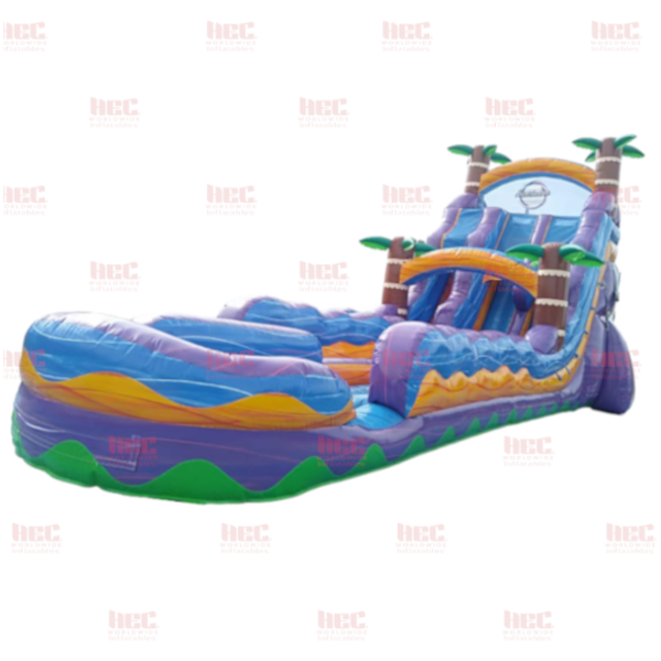 22 Foot Tropical Hurricane® Double Lane Inflated Pool Extended Lane Marble Orange