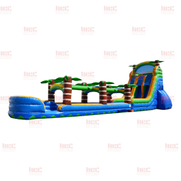 22 Foot Tropical Slide Double Lane Inflated Pool With Slip and Slide
