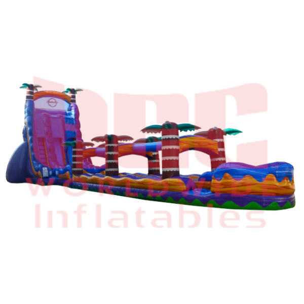 Piscina inflable de 24 pies con tobogán y resbalón Tropical Hurricane® de doble carril, color naranja mármol 