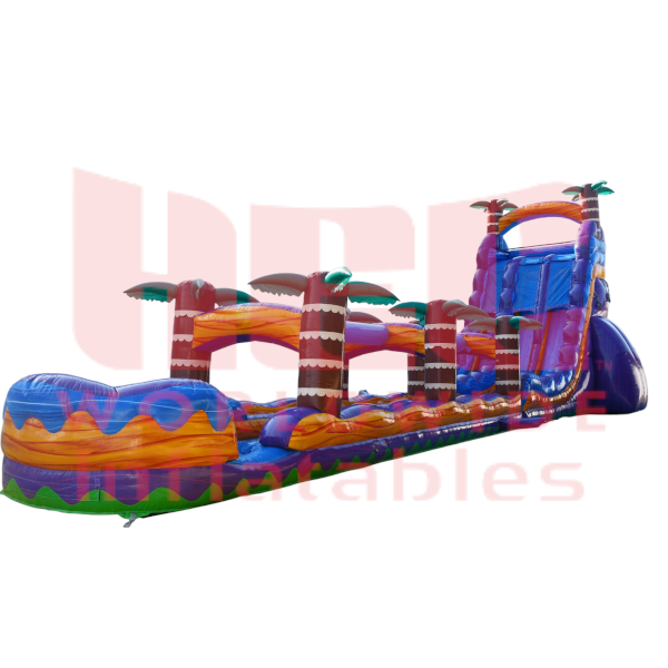 Piscina inflable de 24 pies con tobogán y resbalón Tropical Hurricane® de doble carril, color naranja mármol 