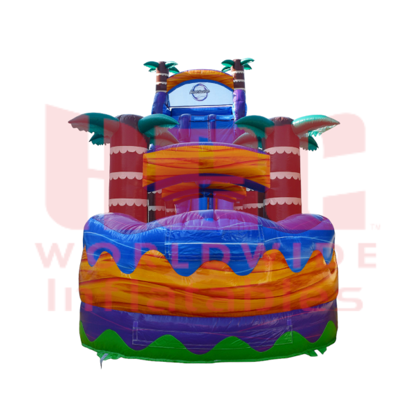 Piscina inflable de 24 pies con tobogán y resbalón Tropical Hurricane® de doble carril, color naranja mármol 