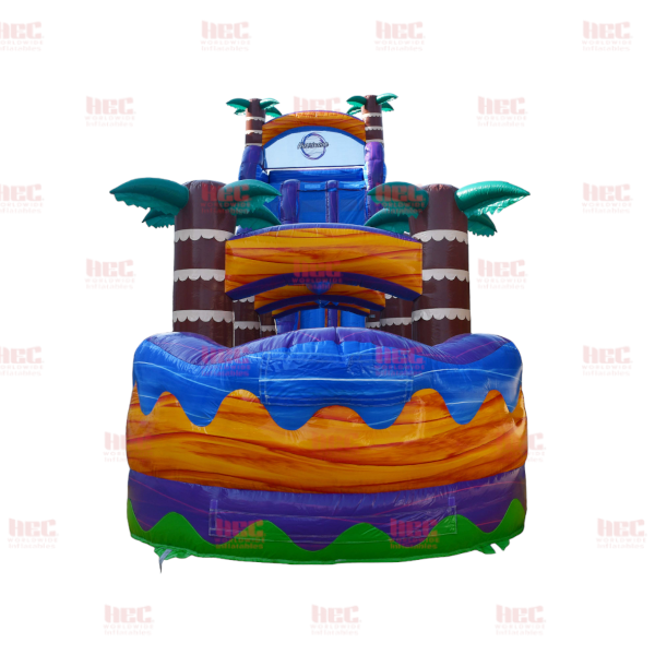 24 Foot Tropical Hurricane® Double Lane Inflated Pool with Slip and Slide Marble Orange