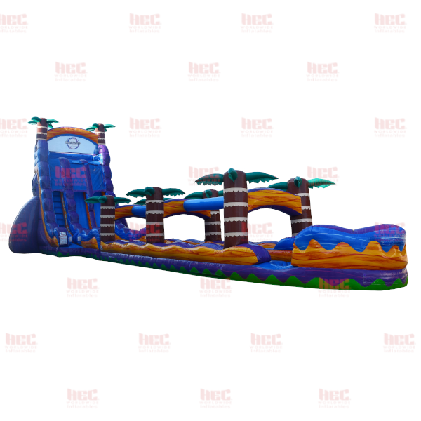 24 Foot Tropical Hurricane® Double Lane Inflated Pool with Slip and Slide Marble Orange