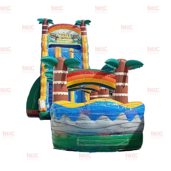 27 Foot Tiki Plunge™ Double Lane Inflated Pool with Slip and Slide Green Base