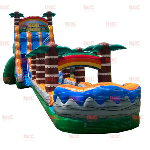 27 Foot Tiki Plunge™ Double Lane Inflated Pool with Slip and Slide Green Base