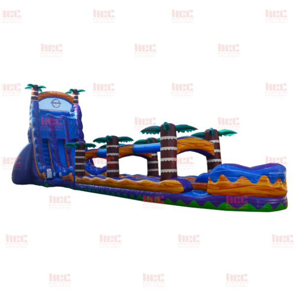 Piscina inflable de dos carriles Tropical Hurricane® de 27 pies con tobogán y resbaladilla, color naranja mármol 