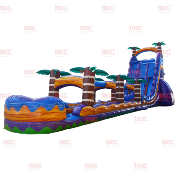 Piscina inflable de dos carriles Tropical Hurricane® de 27 pies con tobogán y resbaladilla, color naranja mármol 