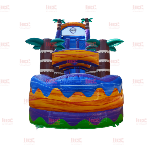 Piscina inflable de dos carriles Tropical Hurricane® de 27 pies con tobogán y resbaladilla, color naranja mármol 