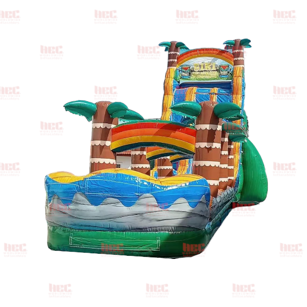 27 Foot Tiki Plunge™ Double Lane Inflated Pool with Slip and Slide Green Base