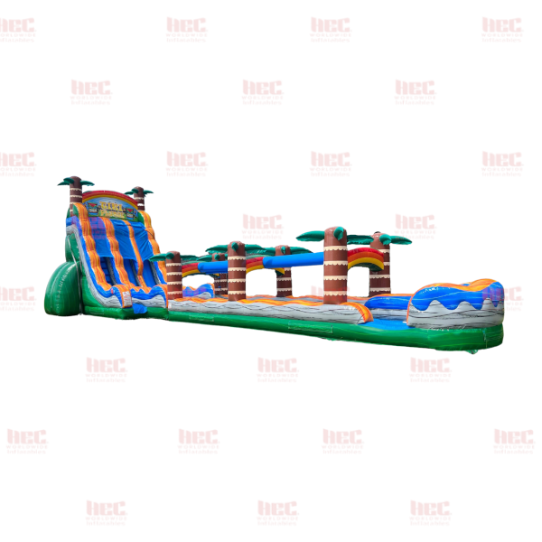 Piscina inflable de dos carriles Tiki Plunge™ de 27 pies con base verde y tobogán 